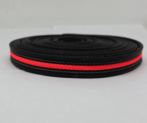 Gummierte Meterware (2) 50m-Rolle 20mm schwarz mit rotem Streifen