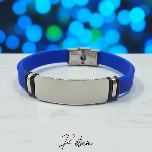 Notfall-Armband "Wunschtext" Edelstahl silber / blau