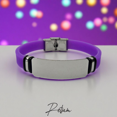 Notfall-Armband "Wunschtext" Edelstahl silber / violett