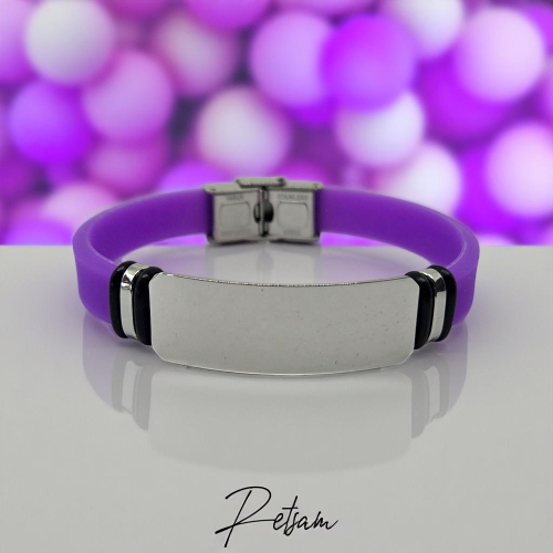 Notfall-Armband "Wunschtext" Edelstahl silber / violett