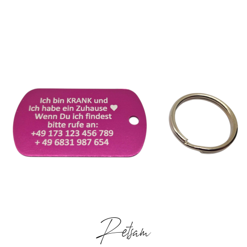 Hundeanhänger pink oval Aluminium personalisiert beidseitig