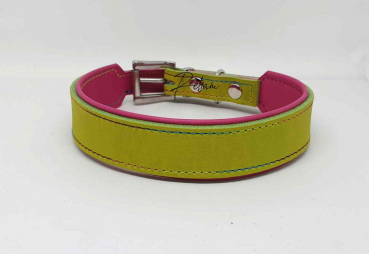 Fettleder Halsband "Shimi" verjüngt, unterlegt & Edelstahl 40/25