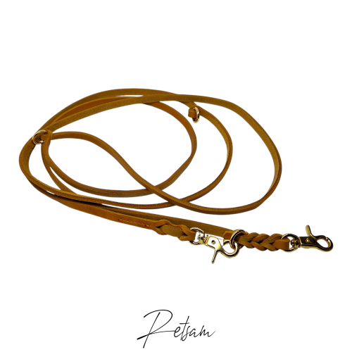 "MINI-Serie" 3fach verstellbare Fettlederleine, Messing Scherenhaken 10mm