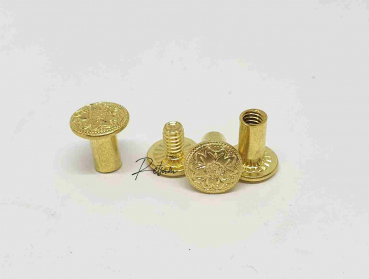 Buchschrauben FLORAL Gold 9mm Schaft 100 Set