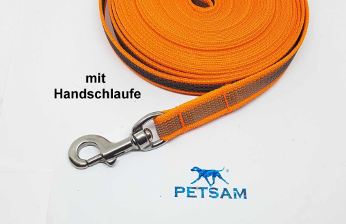 Gummierte Sportleine 20m GENÄHT Edelstahl Karabiner MIT Handschlaufe runde Öse