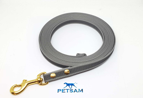 Gummierte Sportleine 10,00m geschraubt Messing Karabiner MIT Handschlaufe Schleppleine