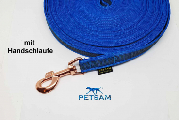 Gummierte Sportleine 2m GENÄHT Rosegold Karabiner MIT Handschlaufe