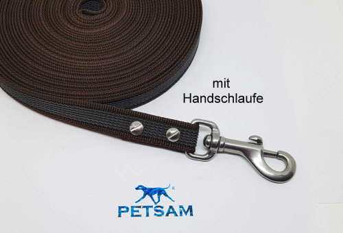 Gummierte Sportleine 10,00m geschraubt Edelstahl Karabiner MIT Handschlaufe gerade Öse