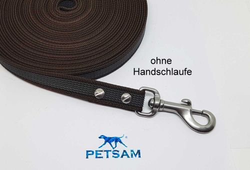 Gummierte Sportleine 10,00m geschraubt Edelstahl Karabiner ohne Handschlaufe gerade Öse Schleppleine