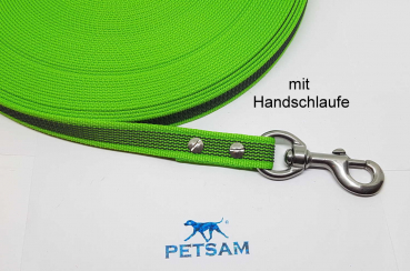 Gummierte Sportleine 10,00m geschraubt Edelstahl Karabiner MIT Handschlaufe runde Öse Schleppleine