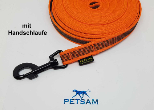 Gummierte Sportleine 20m GENÄHT Schwarzer Karabiner MIT Handschlaufe