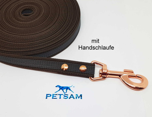 Gummierte Sportleine 1m Länge geschraubt Rosegold Karabiner MIT Handschlaufe