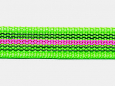 gummierte Meterware 20mm grün, pinker Streifen, 4 dunkle Gummifäden