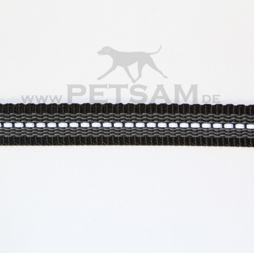 REFLEX gummierte Meterware 20mm schwarz, silberner Reflexstreifen, 6 Gummifäden