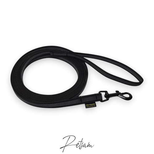 Gummierte Sportleine 3m GENÄHT Schwarzer Karabiner MIT Handschlaufe