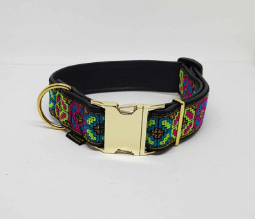 Halsband Webband Azteki mit Leder unterlegt & Steckverschluss 38mm