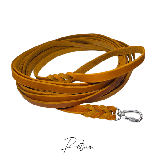 Trailingleine 7,5m Länge Mantrailing Fettleder & Aluminium Schraubkarabiner MIT Handschlaufe