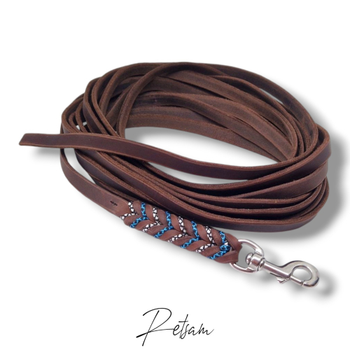 Preview: Paracord Trailingleine 7,5m Länge Fettleder & Messingbeschlag MIT Handschlaufe Mantrailing