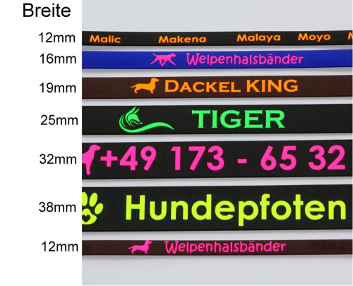 Biothane-Halsband mit Druck & Edelstahlschnalle, 16, 19 & 25mm Breite