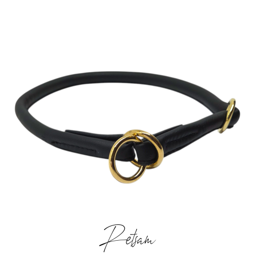 Rundgenähtes Halsband mit verstellbarem Zugstop - Schwarz 10mm