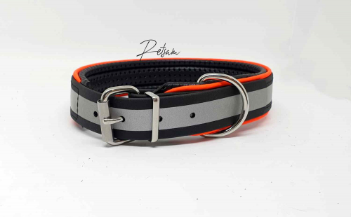 Biothane® SAFETY Halsband Schwarz/orange + Reflex & Unterlegung