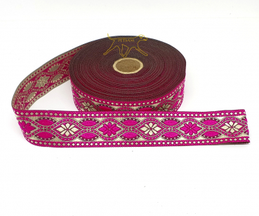 Webband Jacquard silber-pink Muster 32mm