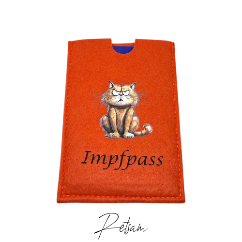 Lustige Impfpass-Hülle Filz Katze Orange / Personalisierung möglich