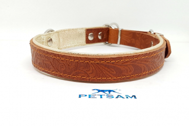 Lederhalsband FL Cognac Zugstop VERSTELLBAR mit Unterlegung