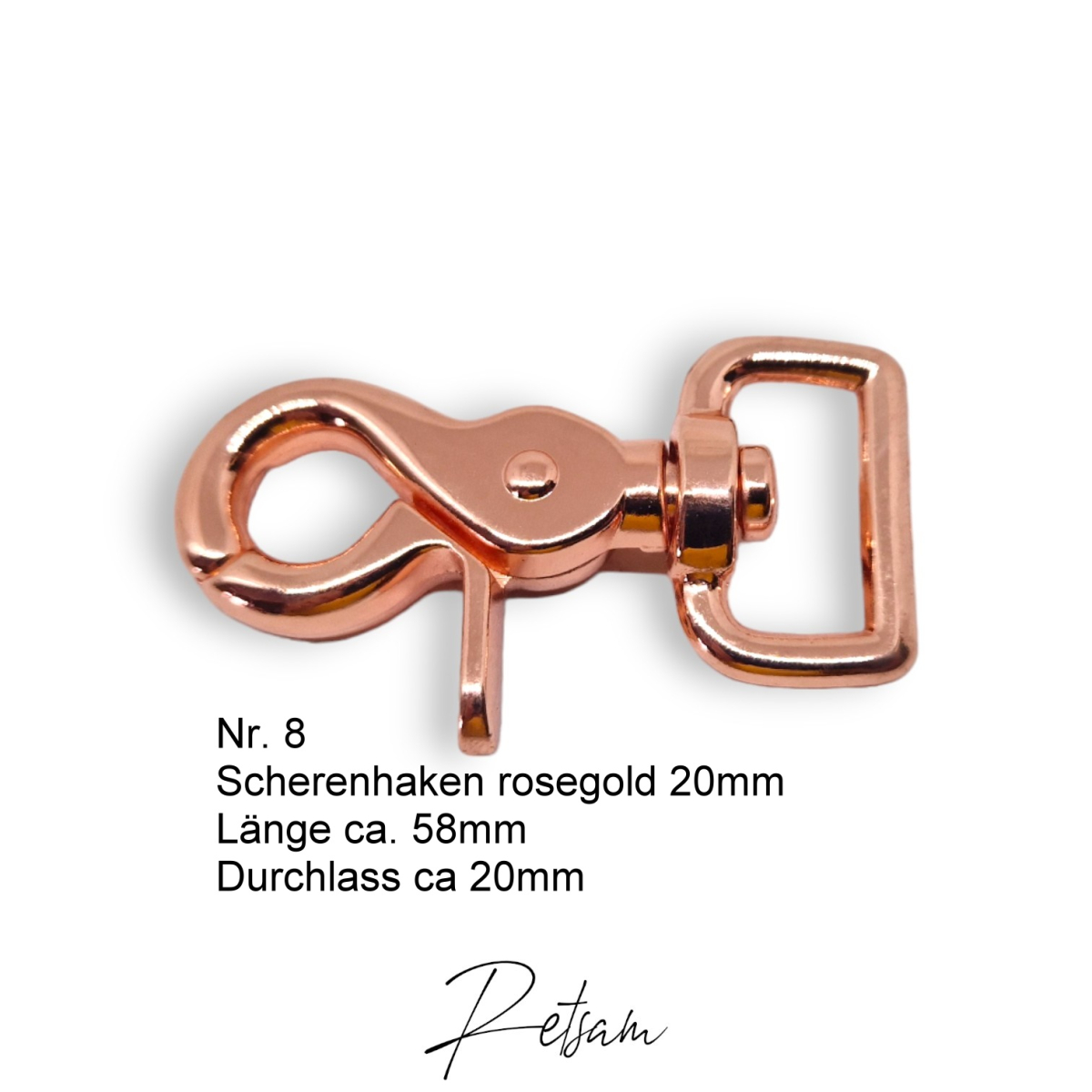 Scherenkarabiner Rosegold 20mm eckig Snap Scherenhaken