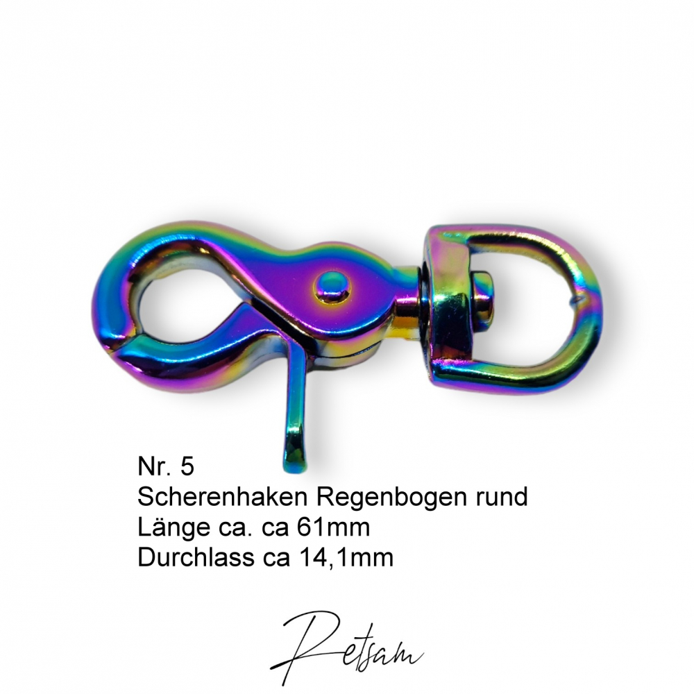 Scherenkarabiner Regenbogen 13mm rund Snap Scherenhaken