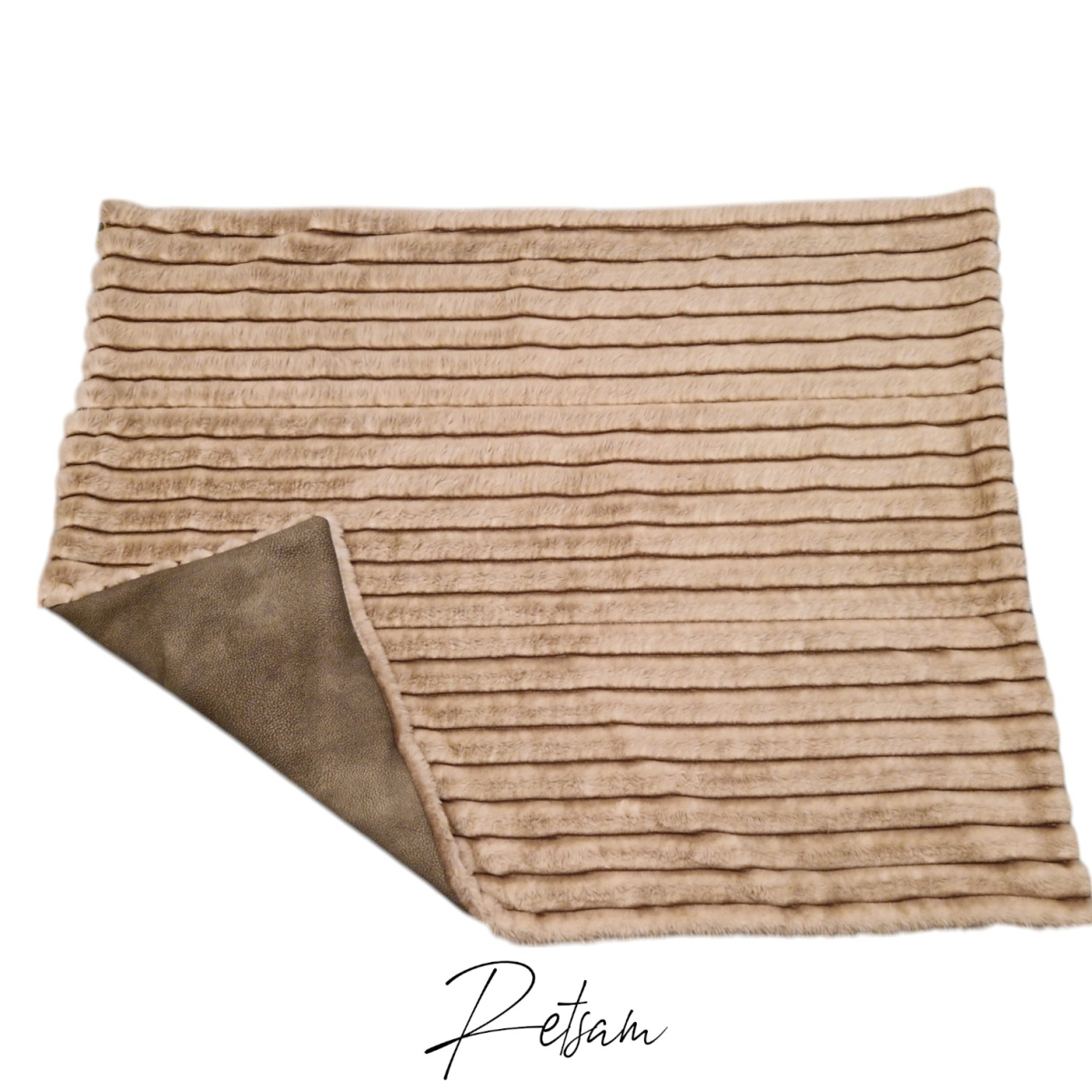 Kuscheldecke BigRip mit Kunstleder beige Hundedecke breite Rippen Wellnessfleece