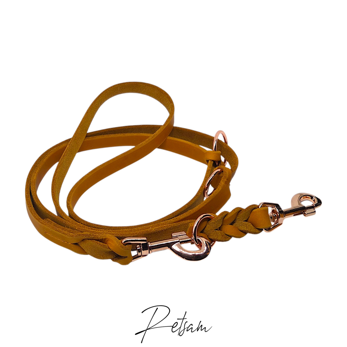 3fach verstellbare Fettlederleine, Rosegold Karabiner