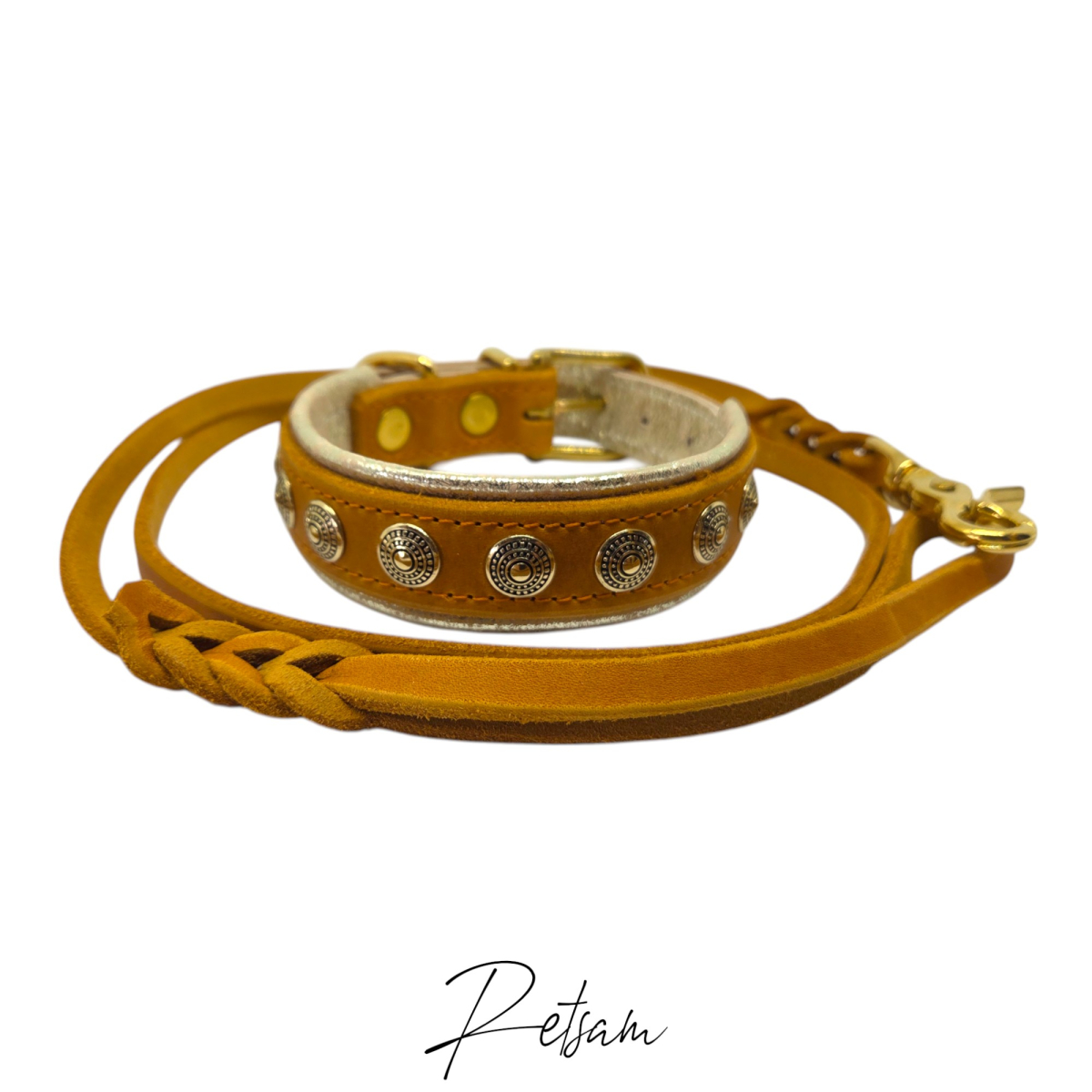 Fettleder Halsband- & Leinenset *Atlantis* Gold