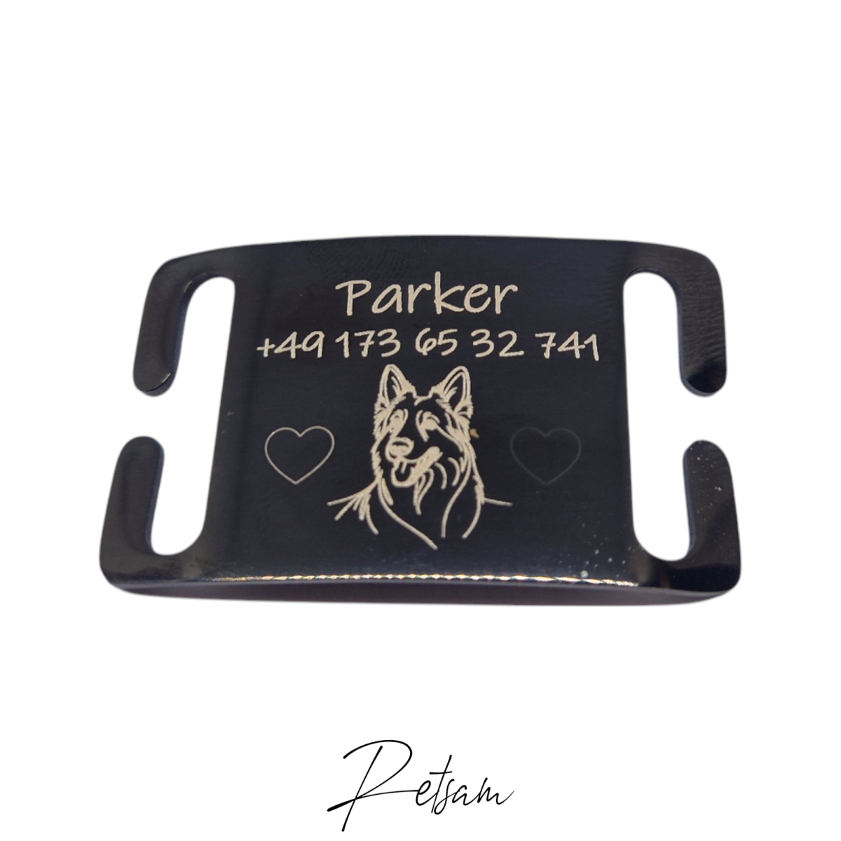 Edelstahlschild SCHWARZ fürs Halsband - gelasert nach Wunsch - Dog tag