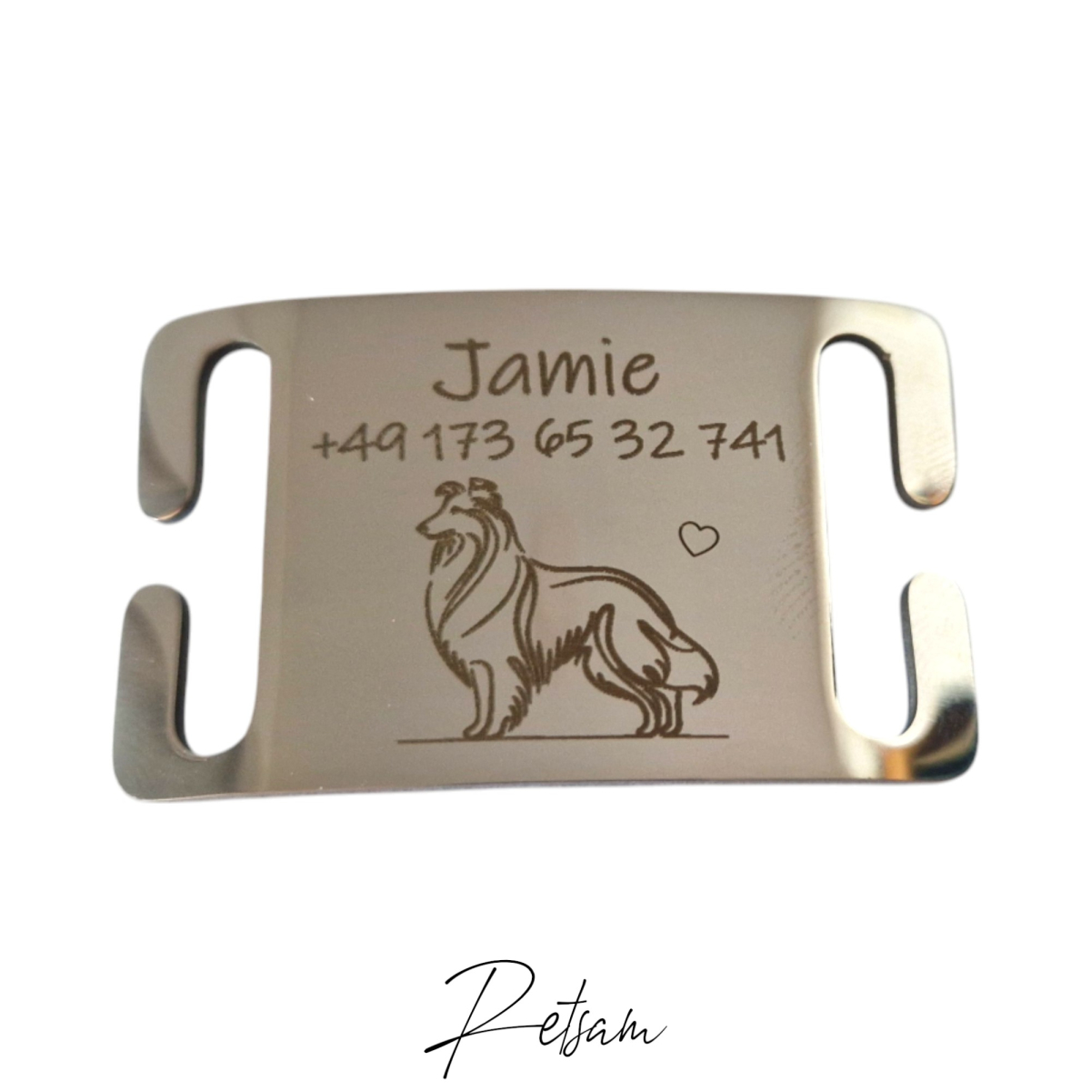 Edelstahlschild SILBER fürs Halsband - gelasert nach Wunsch - Dog tag