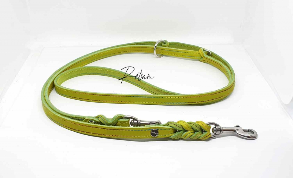 Fettlederleine *genäht* 3fach verstellbar Rosegold Karabiner *Wunschfarbe*