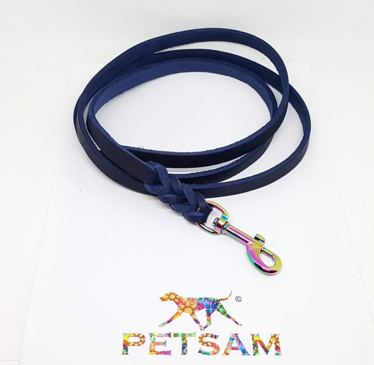 Fettlederleine, 1,35m Länge, Regenbogen Karabiner ohne Handschlaufe