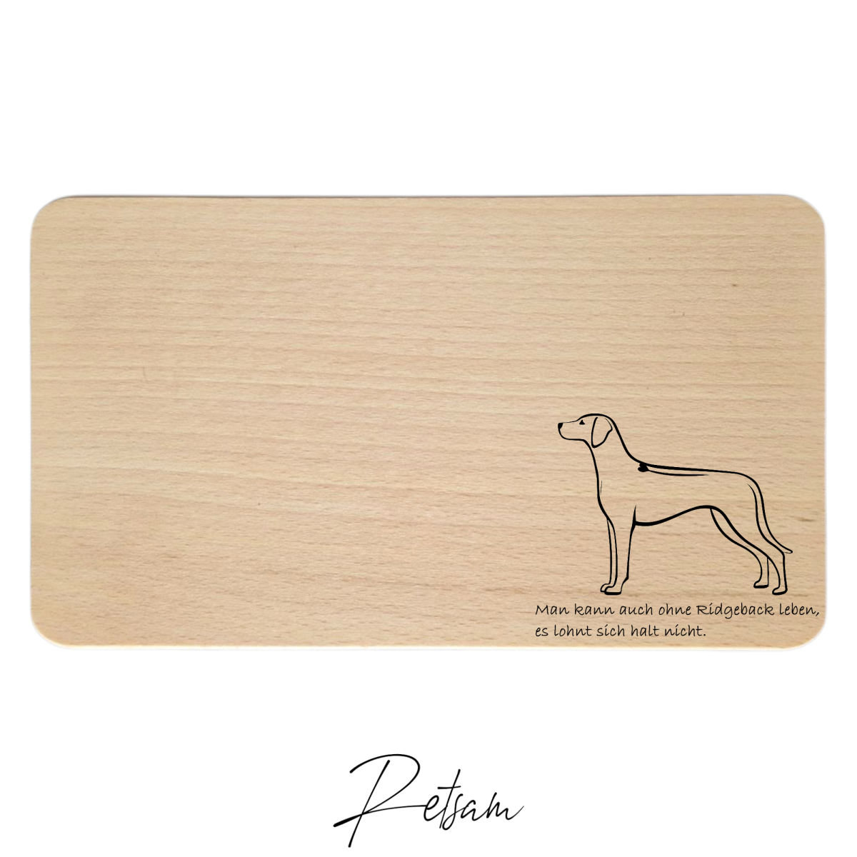 Frühstücksbrettchen aus heimischer Buche - 26 x 15 x 1,2 cm Ridgebackmotiv 1