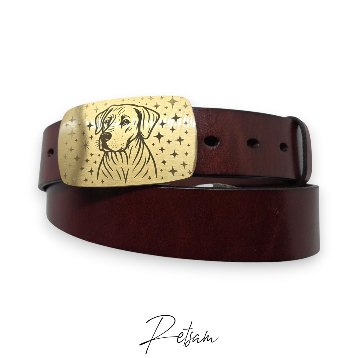 Gürtel mit Gürtelschnalle Wechselschnalle Messing Rhodesian Ridgeback 40er - Einzelstück