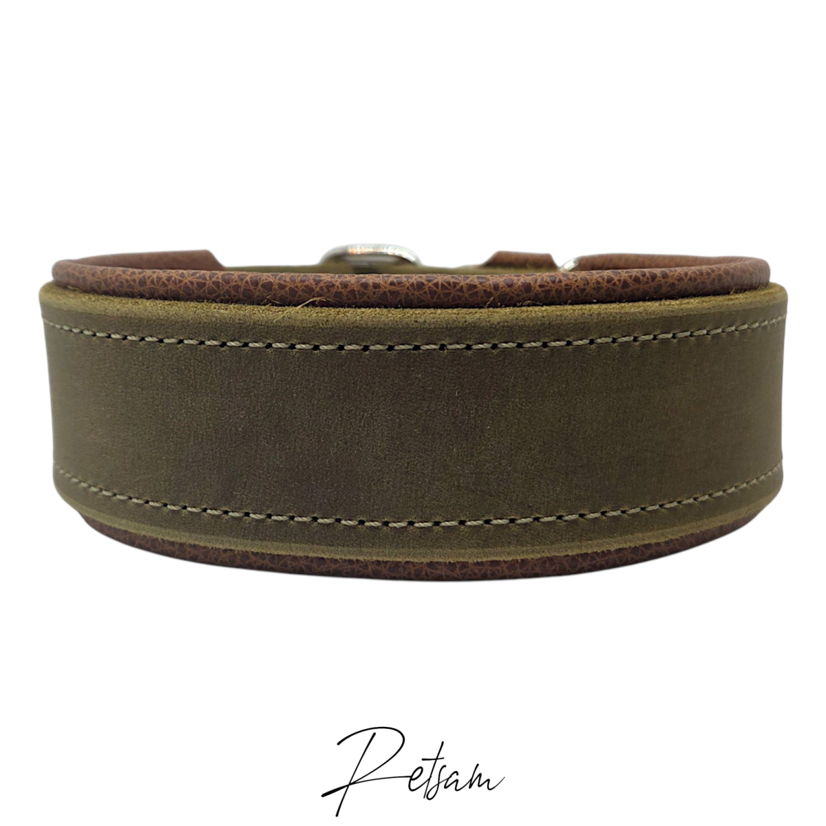 Fettleder Halsband Edelstahl Rollschnalle mit Unterlegung