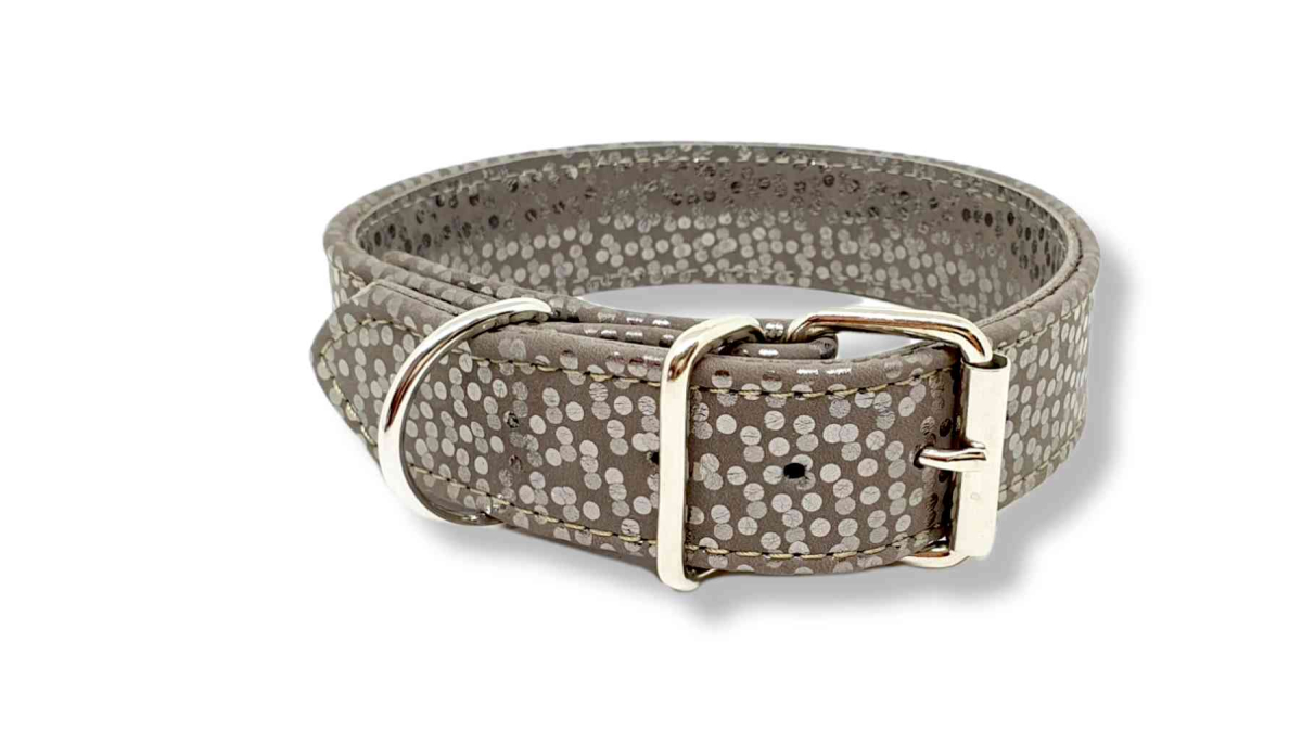 Lederhalsband Pünktchen, Edelstahlbeschlag