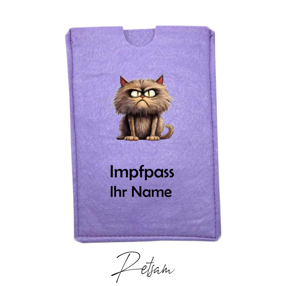 Impfpass-Hülle Filz Katze Flieder / Ihr Name