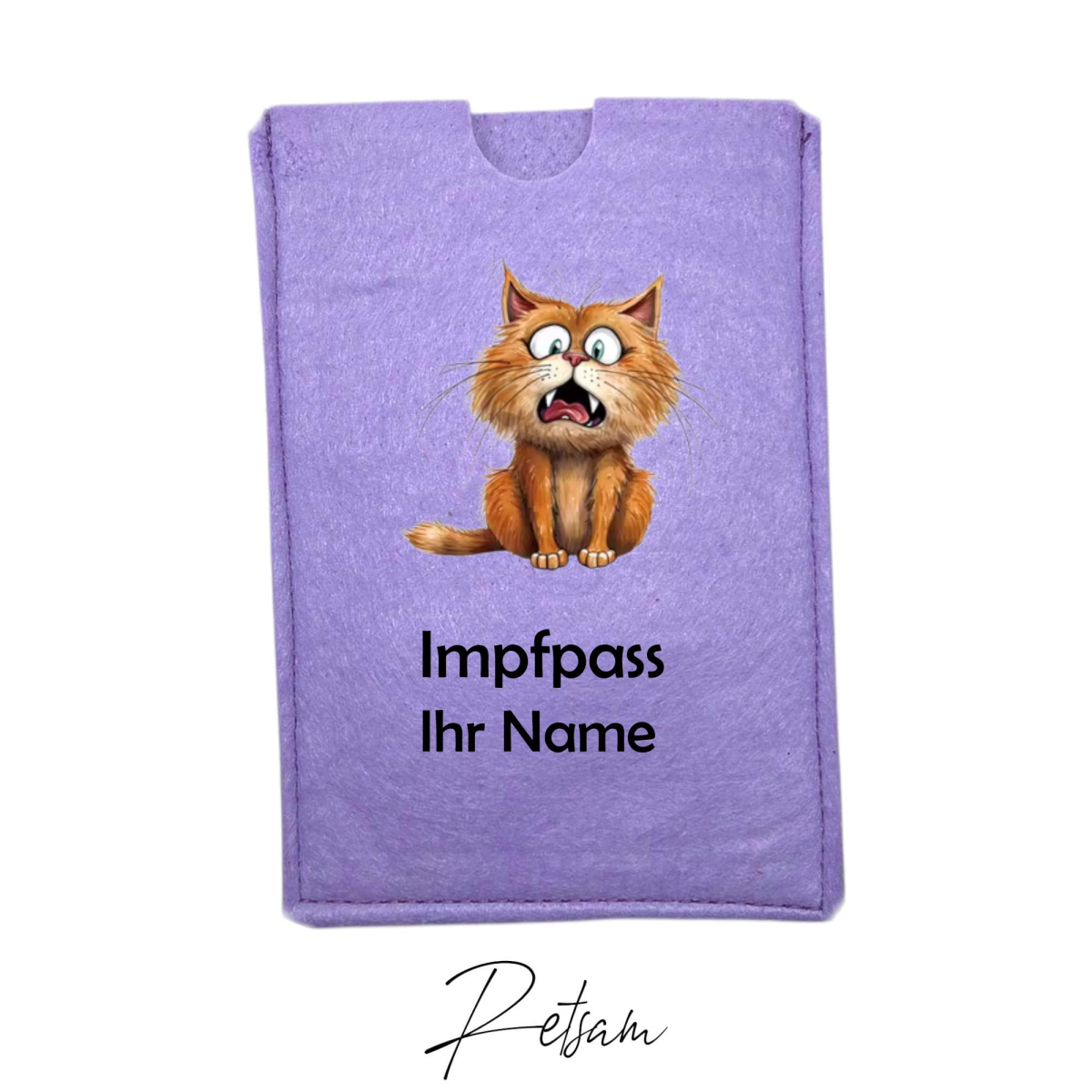 Impfpass-Hülle Filz Katze Flieder / Ihr Name
