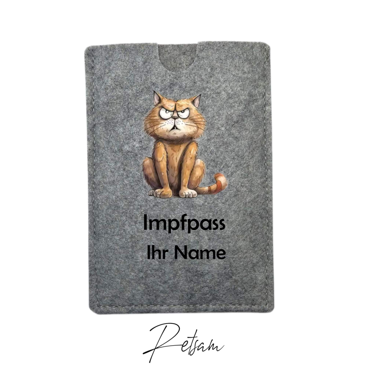 Impfpass-Hülle Filz Katze Grau / Ihr Name