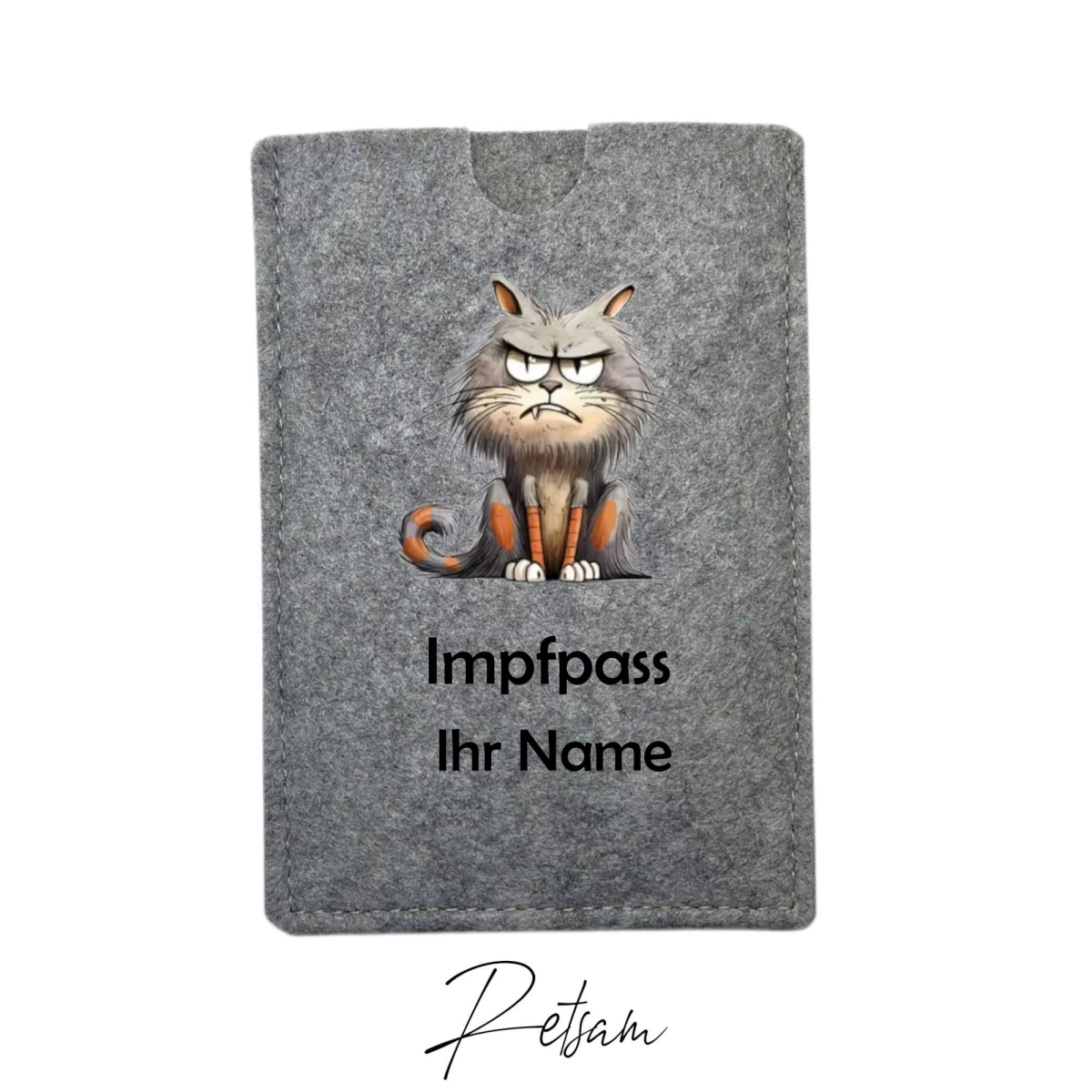 Impfpass-Hülle Filz Katze Grau / Ihr Name