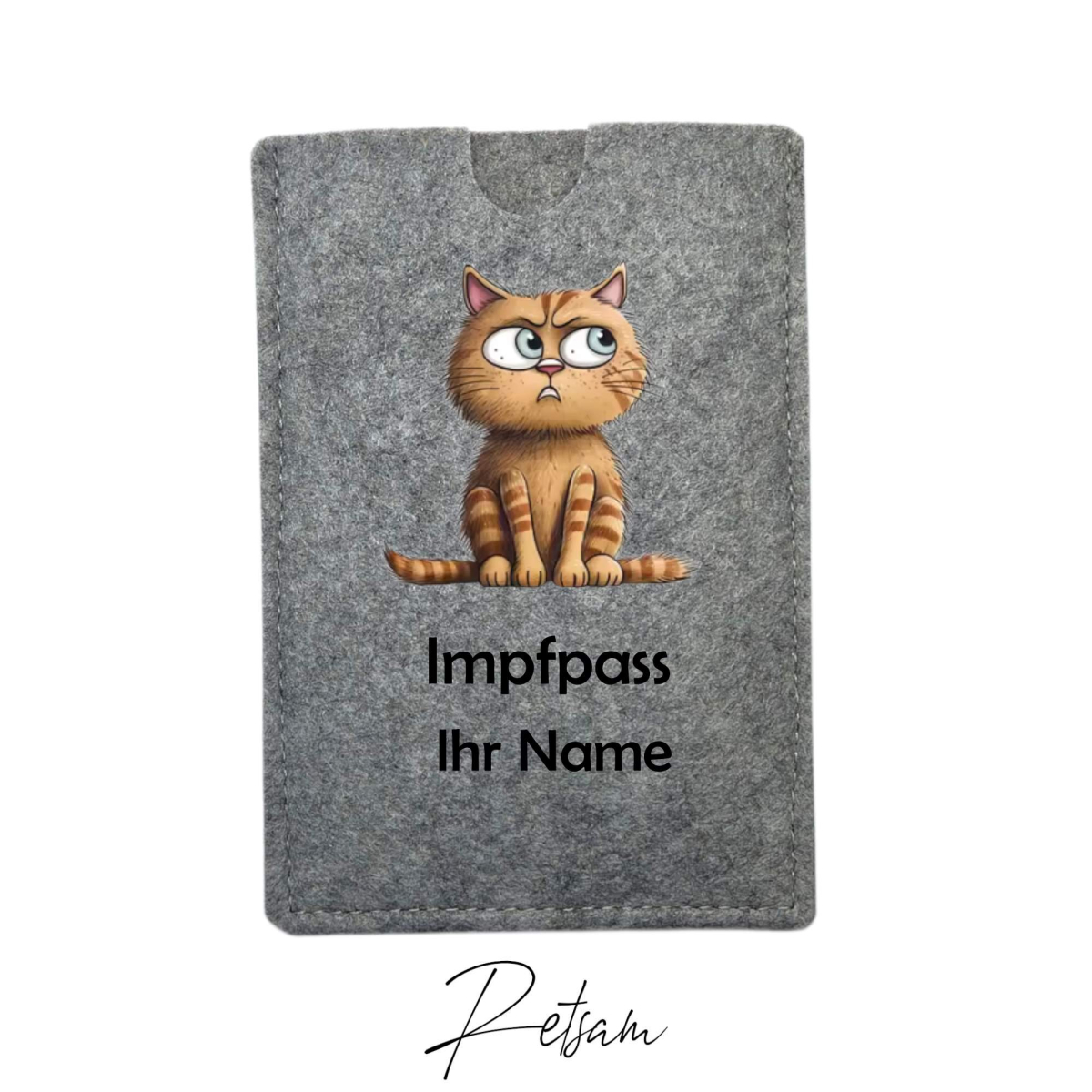 Impfpass-Hülle Filz Katze Grau / Ihr Name