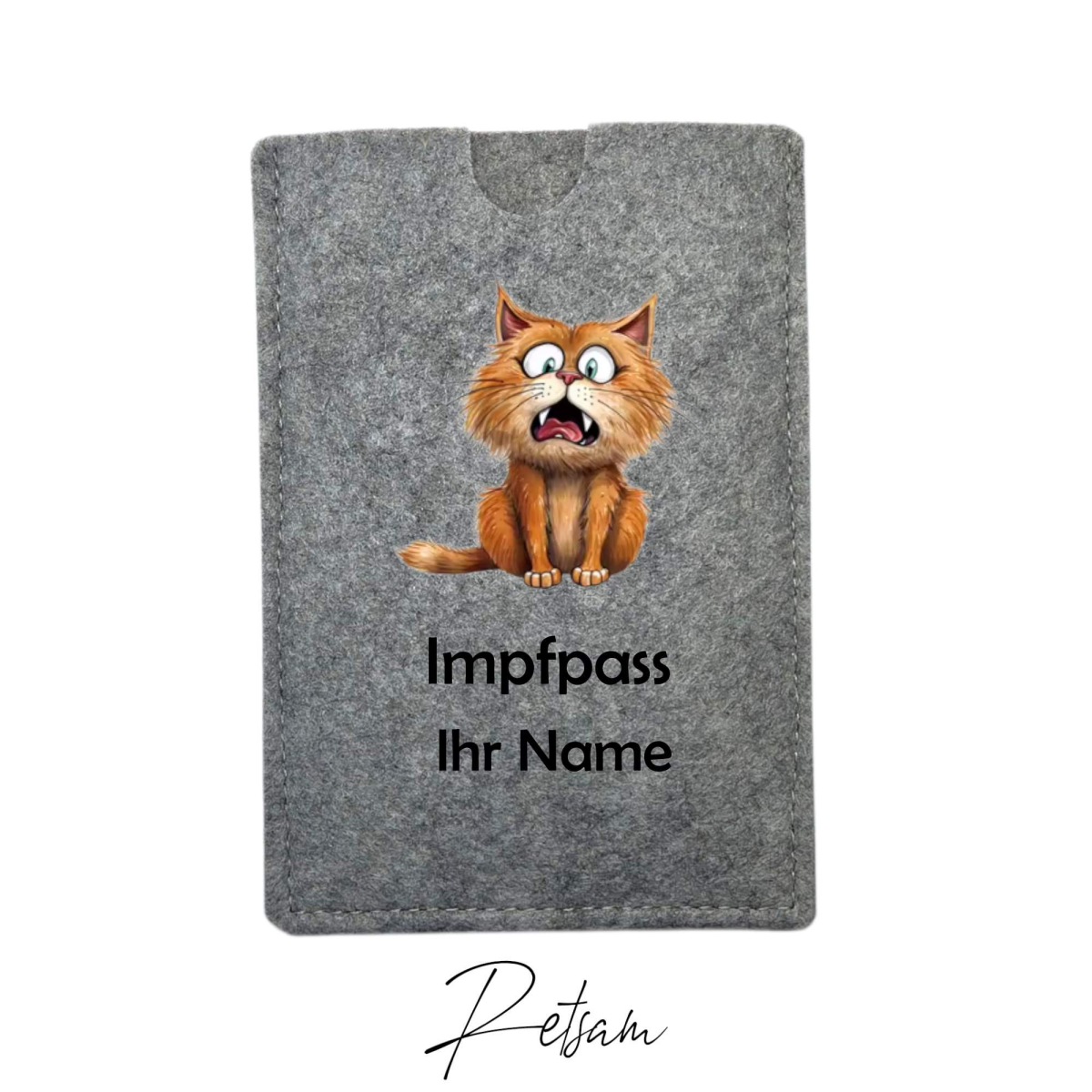 Impfpass-Hülle Filz Katze Grau / Ihr Name