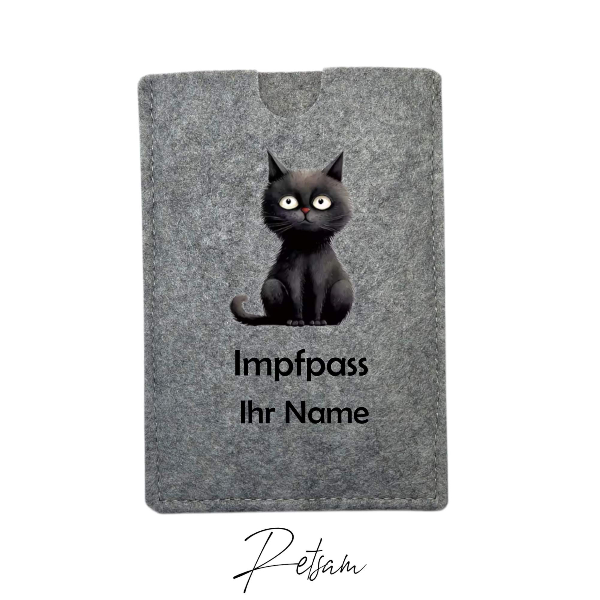 Impfpass-Hülle Filz Katze Grau / Ihr Name