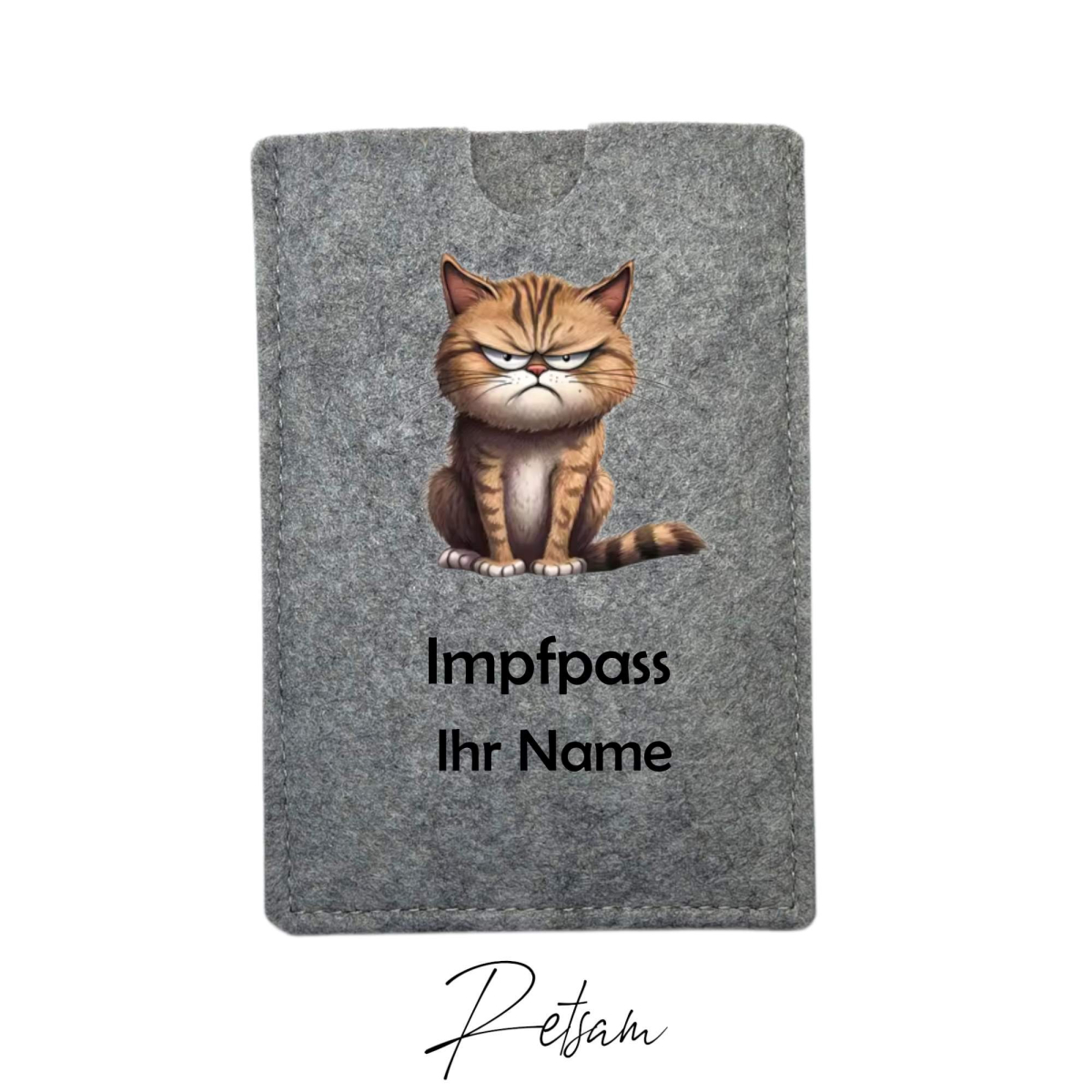 Impfpass-Hülle Filz Katze Grau / Ihr Name