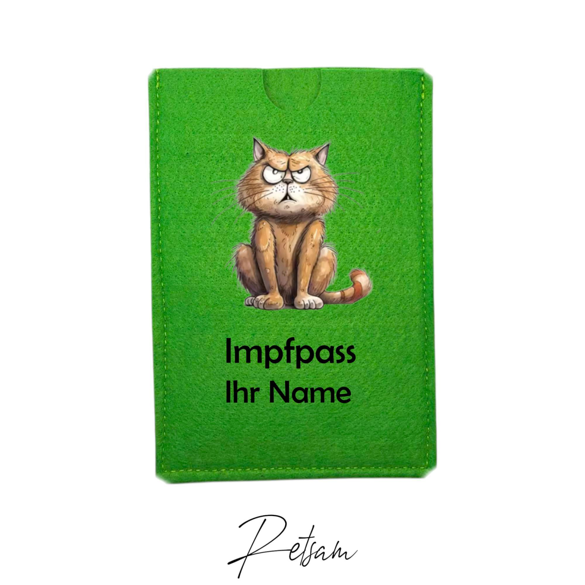 Impfpass-Hülle Filz Katze Grün / Ihr Name